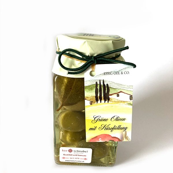 Grüne Oliven mit Käsefüllung